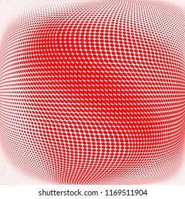 Polka dot red white halftone pattern. Gradient dots background. Modern vector illustration. Abstract curves. Points backdrop. Brigt colors dotted spotted pattern