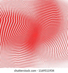 Polka dot red white halftone pattern. Gradient dots background. Modern vector illustration. Abstract curves. Points backdrop. Brigt colors dotted spotted pattern