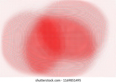Polka dot red white halftone pattern. Gradient dots background. Modern vector illustration. Abstract curves. Points backdrop. bright colors dotted spotted pattern