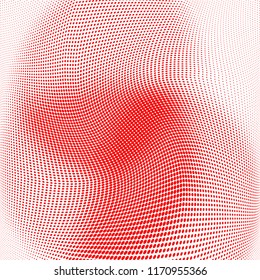 Polka dot red white halftone pattern. Gradient dots background. Modern pop art vector illustration. Abstract curves. Points backdrop. Brigt colors dotted spotted pattern