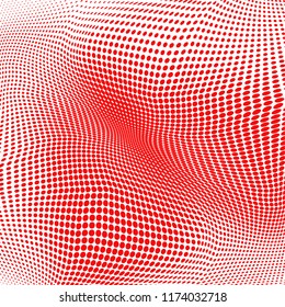 Polka dot red white halftone pattern. Gradient dots background. Modern vector illustration. Abstract curves. Points backdrop. Bright colors dotted spotted pattern
