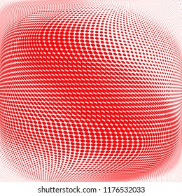 Polka dot red white halftone pattern. Gradient dots background. Modern vector illustration. Abstract curves. Points backdrop. Brigt colors dotted spotted pattern