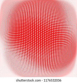 Polka dot red white halftone pattern. Gradient dots background. Modern vector illustration. Abstract curves. Points backdrop. Brigt colors dotted spotted pattern