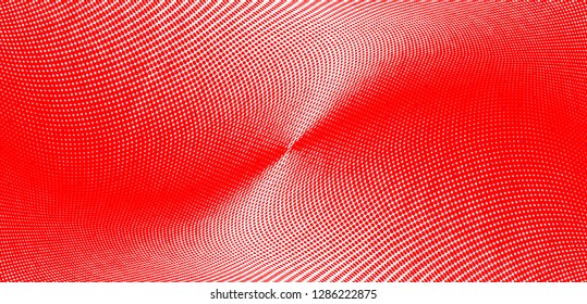 Polka dot red white halftone pattern. Gradient dots background. Modern vector illustration. Abstract curves. Grunge points backdrop. Bright colors dotted spotted pattern
