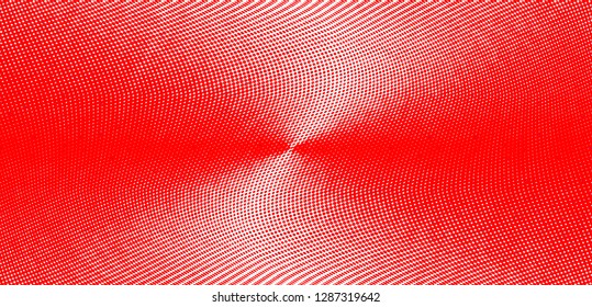 Polka dot red white halftone pattern. Gradient dots background. Modern vector illustration. Abstract curves. Grunge points backdrop. Bright colors dotted spotted pattern