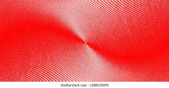 Polka dot red white halftone pattern. Gradient dots background. Modern vector illustration. Abstract curves. Grunge points backdrop. Bright colors dotted spotted pattern
