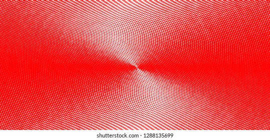 Polka dot red white halftone pattern. Gradient dots background. Modern vector illustration. Abstract curves. Grunge points backdrop. Bright colors dotted spotted pattern