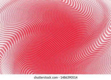 Polka dot red white halftone pattern. Gradient dots background. Modern vector illustration. Abstract curves, stains and splashes. Grunge points backdrop. Bright colors dotted spotted pattern
