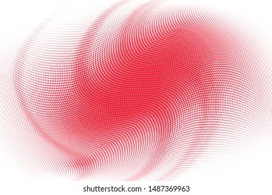 Polka dot red white halftone pattern. Gradient dots background. Modern vector illustration. Abstract curves, stains and splashes. Grunge points backdrop. Bright colors dotted spotted pattern