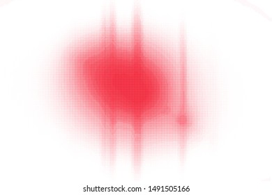 Polka dot red white halftone pattern. Gradient dots background. Modern vector illustration. Abstract curves, stains and splashes. Grunge points backdrop. Bright colors dotted spotted pattern