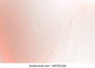 Polka dot red white halftone pattern. Gradient dots background. Modern vector illustration. Abstract curves, stains and splashes. Grunge points backdrop. Bright colors dotted spotted pattern
