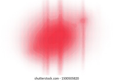 Polka dot red white halftone pattern. Gradient dots background. Modern vector illustration. Abstract curves, stains and splashes. Grunge points backdrop. Bright colors dotted spotted pattern