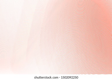 Polka dot red white halftone pattern. Gradient dots background. Modern vector illustration. Abstract curves, stains and splashes. Grunge points backdrop. Bright colors dotted spotted pattern