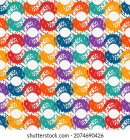 Polka dot, scale paint brush seamless pattern. Freehand design geo background. Circle motif classic geometric ornament. Trendy handdrawn print. Artistic hand drawn abstract vector wallpaper