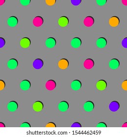 Polka dot seamless pattern, background with colorful circles, repeat texture, retro geometric color abstract backdrop, vector print with rounds