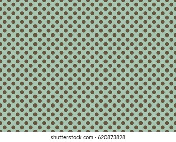 Polka dot seamless pattern. Brown circles on a green background. Vector illustration. Background for web banners, Wallpapers, print on fabric, textile, wrappers, gifts, clothing. Vintage retro style 