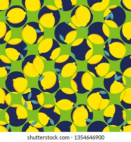 Polka dot seamless pattern. Circles with tropical fruits and leaves. Geometric background. Can be used for wallpaper, textile, invitation card, wrapping, web page background.