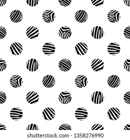 Patrón sin costuras de lunares. Círculos con rayas de cebra. Fondo geométrico. Puede ser utilizado para el Fondo de pantalla, la materia textil, la tarjeta de la invitación, envoltura, fondo de la página del Web.