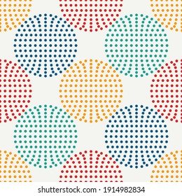 Polka dot seamless pattern. Dotted circle print. Modern memphis stile geometric background. Bold trendy contemporary geo wallpaper. Repeated textured shapes ornament. Abstract vector illustration