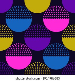 Polka dot seamless pattern. Dotted circle print. Modern memphis stile geometric background. Bold trendy contemporary geo wallpaper. Repeated textured shapes ornament. Abstract vector illustration