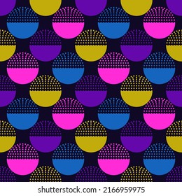 Polka dot seamless pattern. Dotted circle print. Modern memphis stile geometric background. Bold trendy contemporary geo wallpaper. Repeated textured shapes ornament. Abstract vector illustration