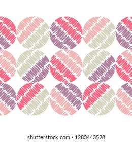 Polka dot seamless pattern. Drawn circles of strips. Geometric background. Can be used for wallpaper, textile, invitation card, web page background.