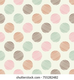 Polka dot seamless pattern. Embroidery stitches. Scribble texture. Textile rapport.