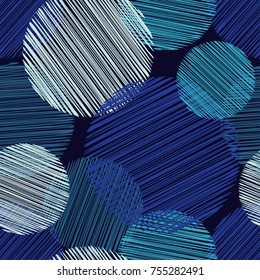 Polka dot seamless pattern. Embroidery stitches. Scribble texture. Textile rapport.