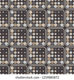 Polka dot seamless pattern. Figures of large and small dots with stroke. Geometric background. Dots, circles and buttons. Can be used for wallpaper, textile, invitation card, web page background.