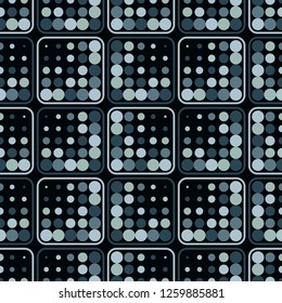Polka dot seamless pattern. Figures of large and small dots with stroke. Geometric background. Dots, circles and buttons. Can be used for wallpaper, textile, invitation card, web page background.