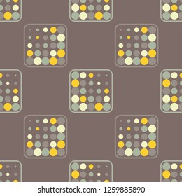 Polka dot seamless pattern. Figures of large and small dots with stroke. Geometric background. Dots, circles and buttons. Can be used for wallpaper, textile, invitation card, web page background.