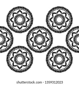 Polka dot seamless pattern. Flowers. Mosaic of ethnic figures. Geometric background. Can be used for wallpaper, textile, invitation card, wrapping, web page background.