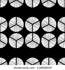 Polka dot seamless pattern. Geometric background. Brushwork. Hand hatching. Scribble texture. Тextile rapport.