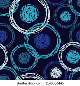 Polka dot seamless pattern. Geometric background. Brushwork. Hand hatching. Scribble texture. Тextile rapport.