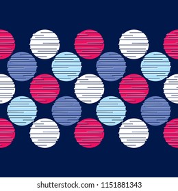 Polka dot seamless pattern. Geometric background. Brushwork. Hand hatching. Scribble texture. Тextile rapport.