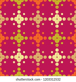 Polka dot seamless pattern. Geometric background. Dots, circles and buttons. Brushwork. Hand hatching. Can be used for wallpaper, textile, invitation card, wrapping, web page background.