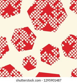 Polka dot seamless pattern. Gray-white-red mosaic of circles with different parts. Geometric background. Can be used for wallpaper, textile, invitation card, web page background.