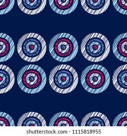 Polka dot seamless pattern. Hand hatching. Brushwork. Geometric background. Scribble texture. Тextile rapport.