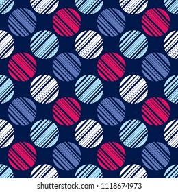 Polka dot seamless pattern. Hand hatching. Brushwork. Geometric background. Scribble texture. Тextile rapport.