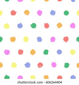 Polka dot seamless pattern. Hand painted oil pastel crayon. Design element for printables, wallpapers, baby shower invitation, birthday card, scrapbooking, fabric print etc.