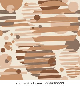 Polka dot seamless pattern with irregular circles in beige and brown shades. Naive drawing