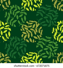 Polka dot seamless pattern. Leaves texture. Vector illustration. Textile rapport.