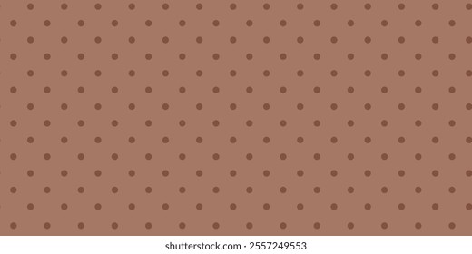 Polka dot seamless pattern mocha mousse color, dark circle repeat, geometric spot print. Abstract simple point background. Trendy colour 2025 year bg. Vector illustration