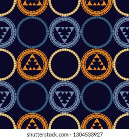 Polka dot seamless pattern. Mosaic of ethnic figures. Geometric background. Can be used for wallpaper, textile, invitation card, web page background.