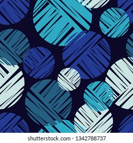 Polka dot seamless pattern. Mosaic of circles with hatching texture. Geometric background. Can be used for wallpaper, textile, invitation card, wrapping, web page background.