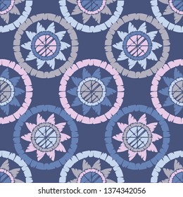 Polka dot seamless pattern. Mosaic of ethnic figures. Sun. Geometric background. Can be used for wallpaper, textile, invitation card, wrapping, web page background.
