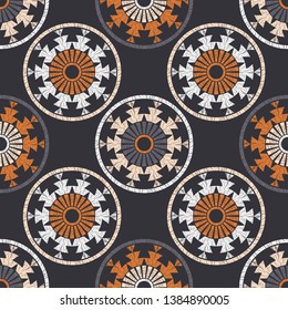 Polka dot seamless pattern. Mosaic of ethnic figures. Patterned texture. Geometric background. Can be used for wallpaper, textile, invitation card, wrapping, web page background.
