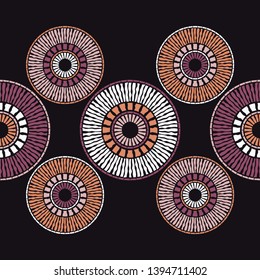 Polka dot seamless pattern. Mosaic of ethnic figures. Patterned texture. Geometric background. Can be used for wallpaper, textile, invitation card, wrapping, web page background.