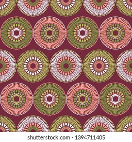 Polka dot seamless pattern. Mosaic of ethnic figures. Patterned texture. Geometric background. Can be used for wallpaper, textile, invitation card, wrapping, web page background.
