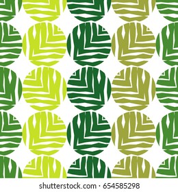 Polka dot seamless pattern on a white background. The texture of green leaves. Textile rapport.
